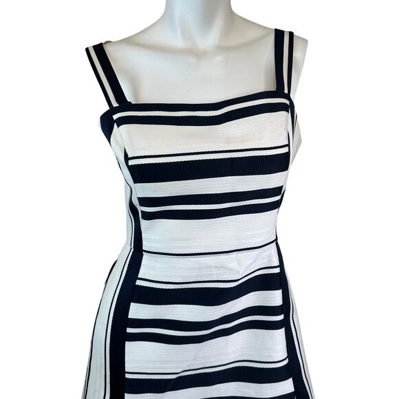 Eliza J. Navy & White Striped Square Neck Sheath Dress sz 4 - Picture 4 of 12
